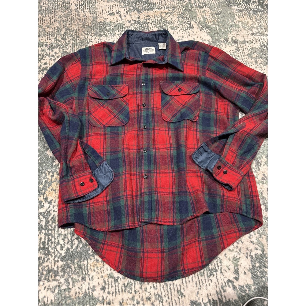 Vintage Fieldmaster Wool Blend Plaid Flannel Shirt Mens XL Red Green 80s Grunge
